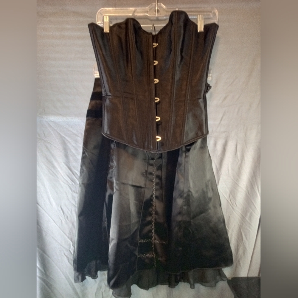 AoBao Gothic Black Satin Corset and Skirt Set